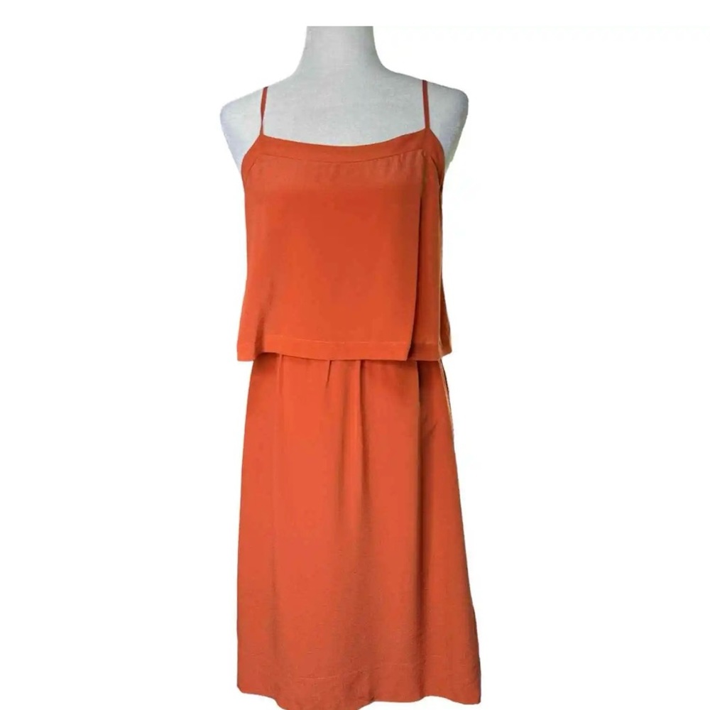 MADEWELL Womens 4 Burnt Copper Silk Overlay Adjustable Straps Cami Midi Dress